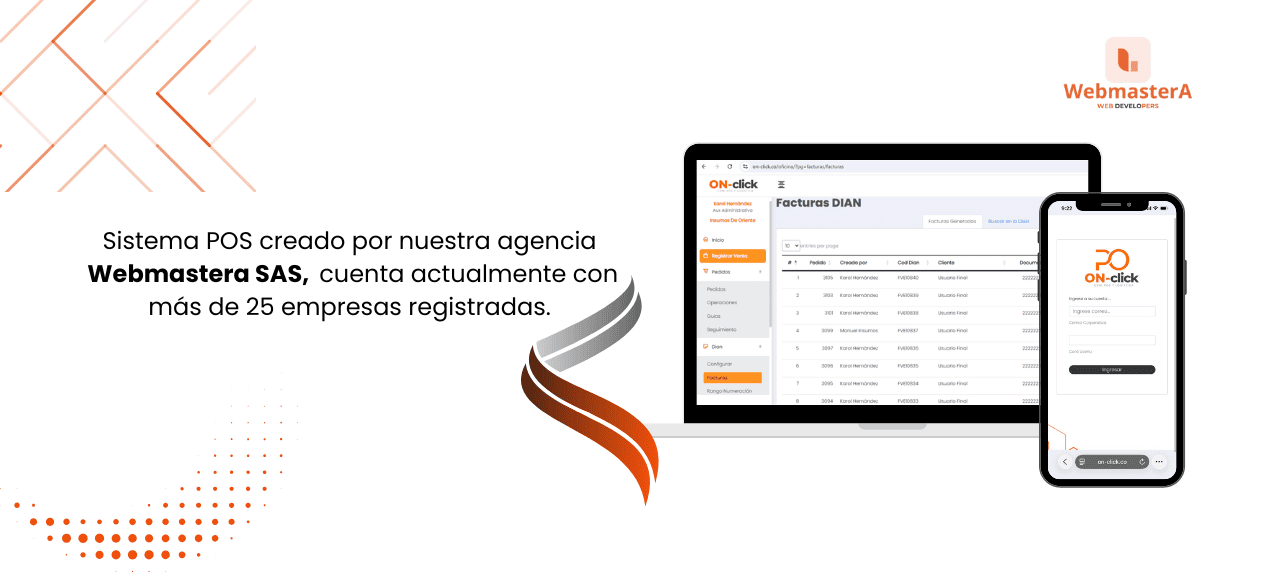 Sistema POS ON-Click desarrollado por WebmasterA, con más de 25 empresas registradas